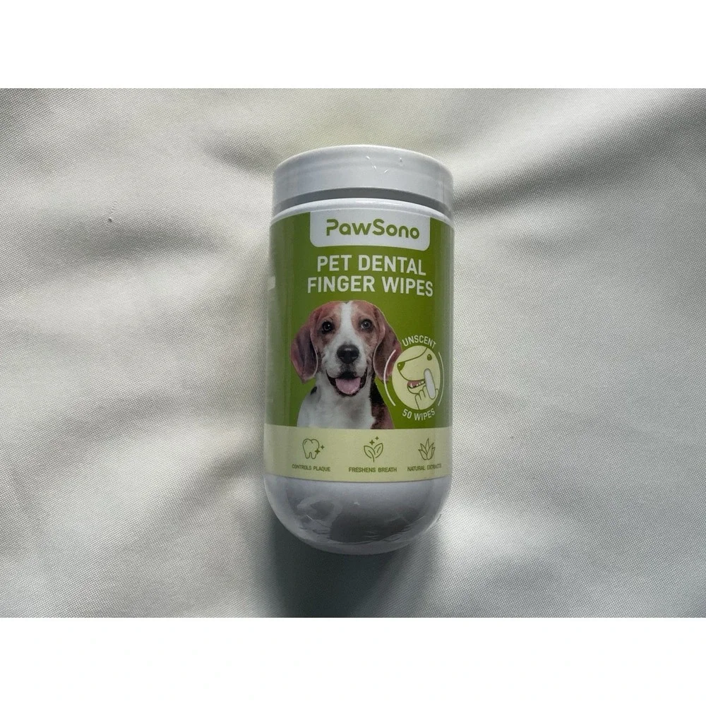 PawSono PET DENTAL All‎ Natural FINGER WIPES Oral Hygiene DOG or CAT 50 count